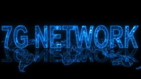 3d 7G network text technology earth map Stock Photos