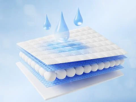 3D absorbent material icon with wet stain and blue water drops, layered effect Illustrazione stock