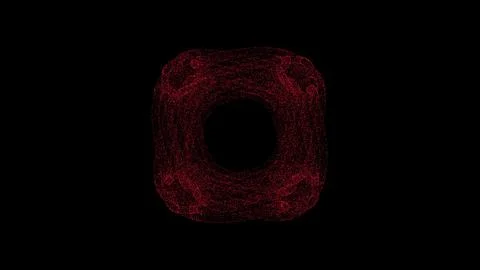 3D abstract alien cube on black background. Object consisting of red flickeri Stock Illustration