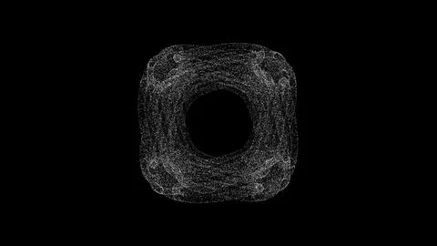 3D abstract alien cube on black background. Object consisting of white flicke Stock Illustration