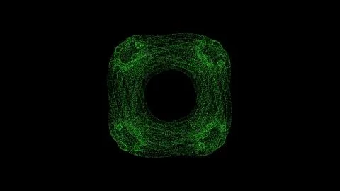 3D abstract alien cube on black background. Object consisting of green flicke Illustrazione stock