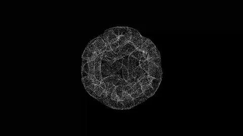 3D abstract alien sphere on black background. Object consisting of white fl.. Ilustração Stock