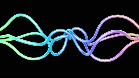 3D abstract animation on a black background. Animation of colored ropes. Video stock 214913397