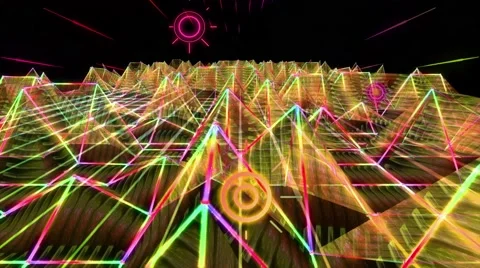 3D abstract animation of gold triangular geometric polygon wireframe terrain Видео 64005076