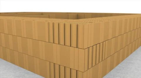 3D abstract animation of the house construction process from the basement. Stock Stock Illustration