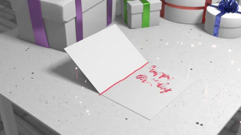 3d abstract animation of paper opening and a happy birthday letter appears Stockbeeldmateriaal 255103967