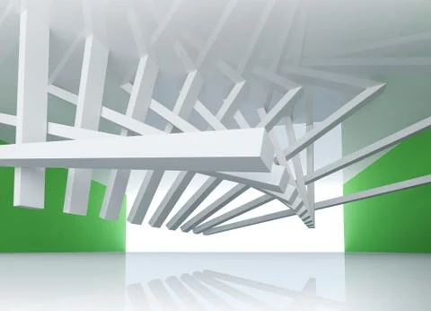 3d abstract architecture background. Room Interior with tilted beams ceiling  Stock Illustration