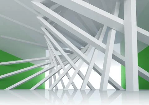 3d abstract architecture background. Room Interior with tilted columns and gl Stock Illustration