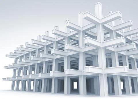 3d abstract architecture light blue monochrome background. Modern white brace 스톡 일러스트