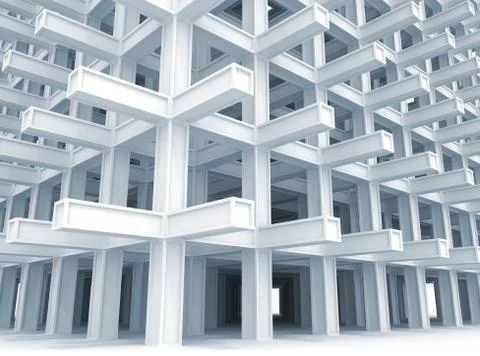 3d abstract architecture monochrome background. Modern white braced construct Stock Illustration