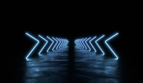 3d abstract arrow blue light line neon colorful background illustration render Stock Photos