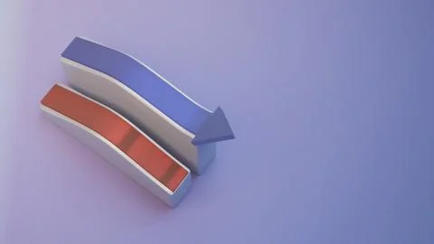 3D abstract arrow structure with layered red and blue curves on lavender ba.. Stockfoto's