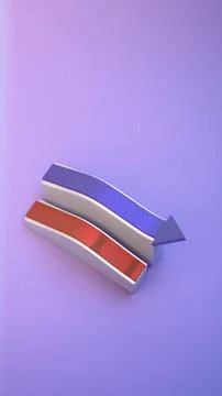 3D abstract arrow structure with layered red and blue curves on lavender ba.. Stockfoto's