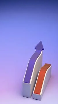 3D abstract arrow structure with layered red and blue curves on lavender ba.. Stock Photos