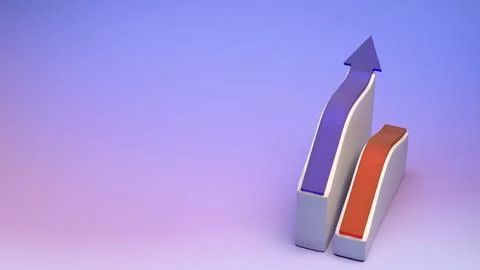 3D abstract arrow structure with layered red and blue curves on lavender ba.. Stockfoto's