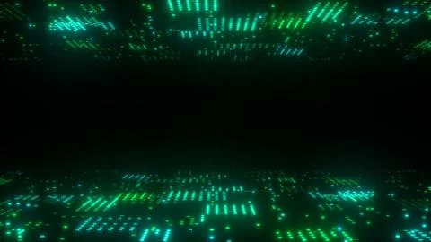 3d abstract art background render, circles and dots on the black, retrowave and Illustrazione stock