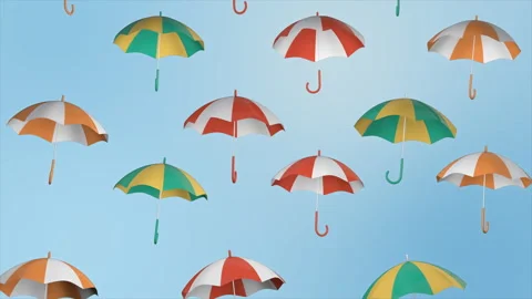3D abstract background with colorful umbrellas on a seamless loop Stock Footage 276737549