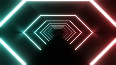 3D abstract background, futuristic sci fi going forward neon tube tunnel Stockbeeldmateriaal 235897784