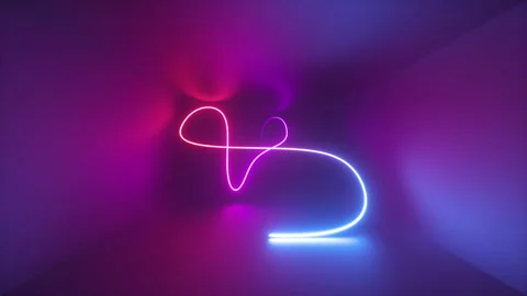 3d abstract background with glowing neon line moving inside long dark tunnel. 動画素材 132718722