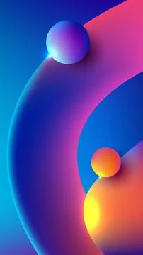 3D abstract background with glowing spheres and fluid curves in neon blue p.. Illustration