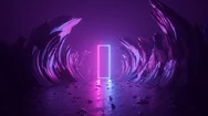 3D Abstract Background, Neon Light, Flight Backward Through Corridor Of Rocks Stock Footage