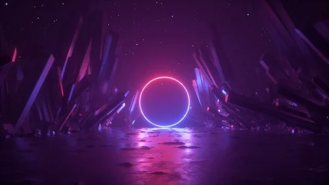 3d abstract background, neon light ring shape, mysterious cosmic landscape, f Stock Footage 108102186