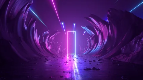 3d abstract background, neon light, cosmic landscape, meteor shower, falling Stock Footage 108102187
