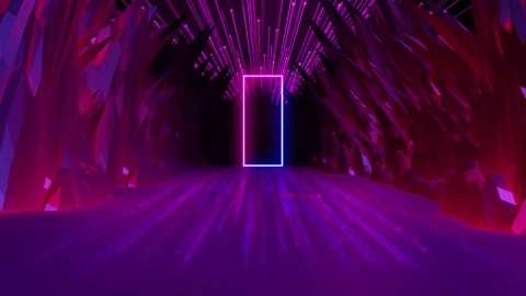 3d abstract background with neon light moving forward.  On both sides of the Stock Footage 133096860