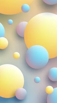 3D abstract background with pastel spheres in yellow blue and lilac featuri.. 스톡 일러스트