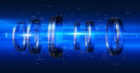 3D Abstract Background Render. Futuristic Shapes Moving And Rotating Stock Illustration