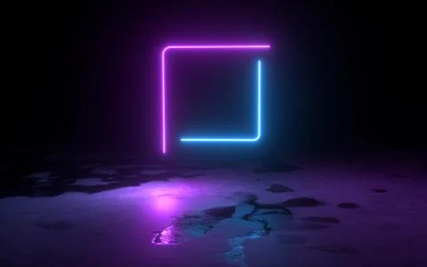 3d abstract background render, pink blue neon light fly on the ground, retrowave Stock Illustration