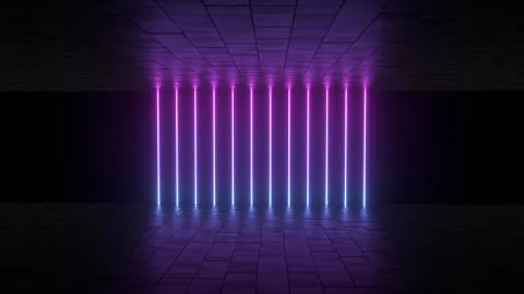 3d abstract background render, pink and bue neon lights in the room, retrowave Stock Illustration