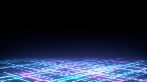 3d abstract background render, pink neon lines fly in space, retrowave and Stock Illustration
