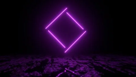 3d abstract background render, pink neon lines fly over the ground, retrowave Stock Illustration
