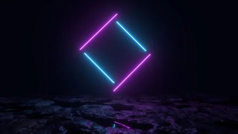 3d abstract background render, pink and blue neon lights fly over the ground 스톡 일러스트