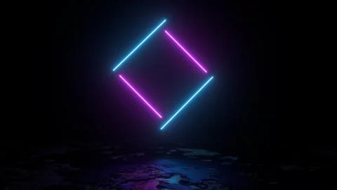 3d abstract background render, pink and blue neon lights fly over the ground Stock Illustration