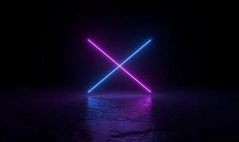 3d abstract background render, two pink and blue neons light on the ground Stock Illustration