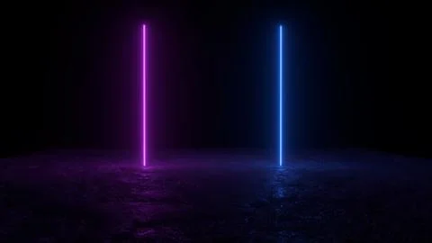 3d abstract background render, two pink amd blue neon lights on the ground Stock Illustration