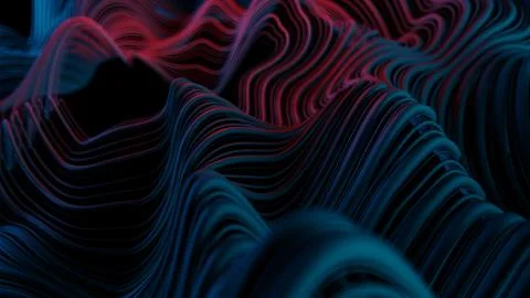 3d abstract background with wavy deformed thin and thick lines. Camera depth  Stock Illustration