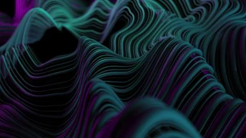 3d abstract background with wavy deformed thin and thick lines. Camera depth  Stock Illustration