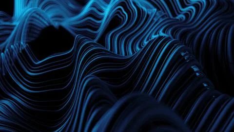 3d abstract background with wavy deformed thin and thick lines. Camera depth  Stock Illustration