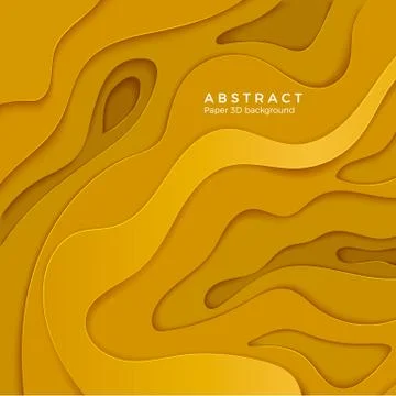 3D abstract background with yellow paper cut shapes. Layer color wavy paper.  Stock Illustration