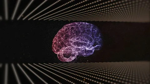 3d abstract binary code platforms turning around and brain hologram. Stock Footage 134249483