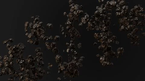 3D Abstract black spread rock particles chaos pattern, black background Stock Illustration