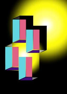 3D Abstract Block Composition with Yellow Glow Light Effect Stockillustratie