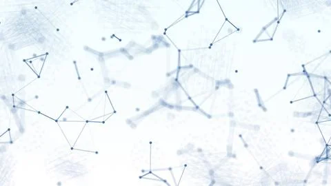 3D Abstract blue blurred geometry wireframe network and connecting dot in s.. Stock Illustration