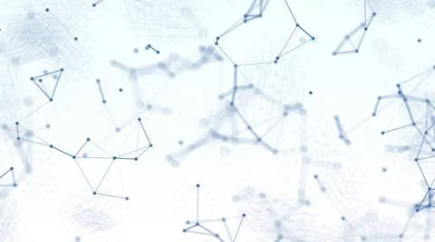 3D Abstract blue blurred geometry wireframe network and connecting dot in ... Foto stock