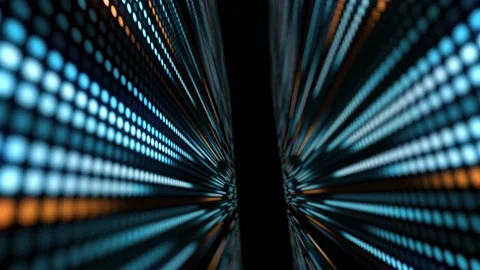 3D Abstract blue orange dotted particle wall light flow design. Digital light Stock Footage 165408594