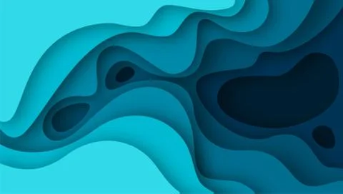 3D abstract blue wave background with paper cut shapes. Vector design layout for Illustrazione stock