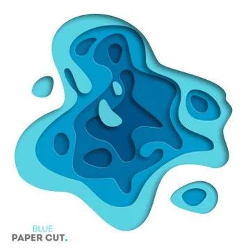 3D abstract blue wave background with paper cut shapes. Vector design layout for Illustrazione stock